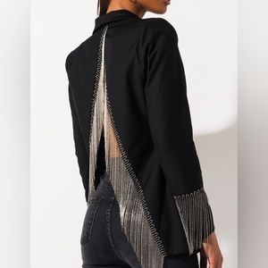 Black blazer with fringe open back
